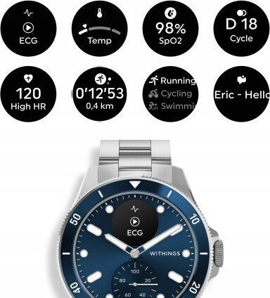 Smartwatch Withings Withings Scanwatch Nova - zegarek z funkcją EKG, pomiarem pulsu, SPO2 i temperatury oraz mierzeniem aktywności fizycznej i snu (42mm, blue)