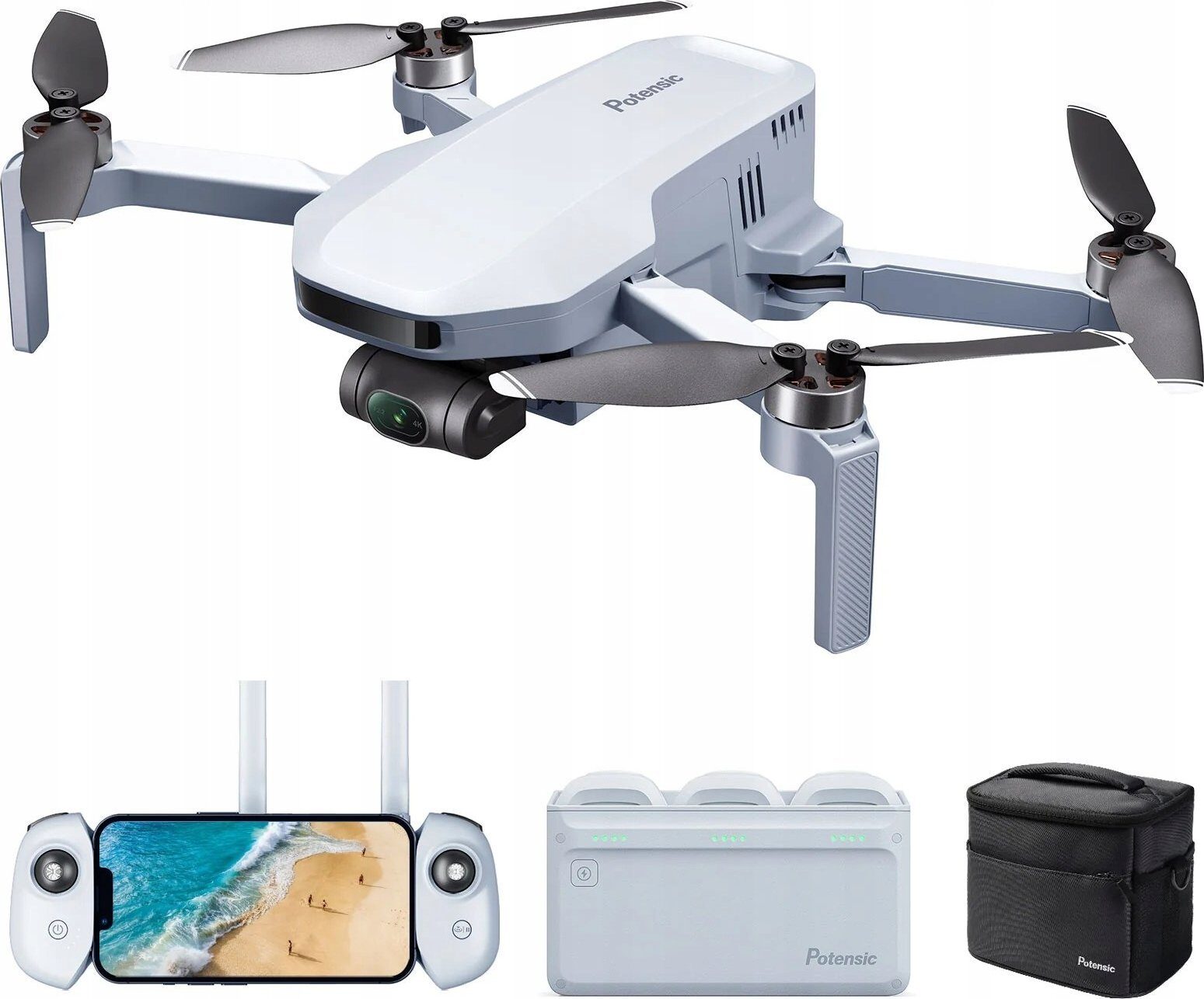 Dron Canyon Dronas POTENSIC Atom Full Combo (3 baterijos, įkroviklis) su kamera 12Mp 4K