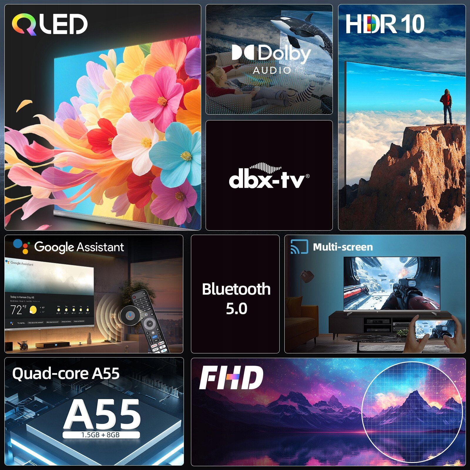 Telewizor CHiQ L40QST TV 40", QLED, Full HD, Google TV, Frameless, Dolby Audio, dbx-tv, HDR 10