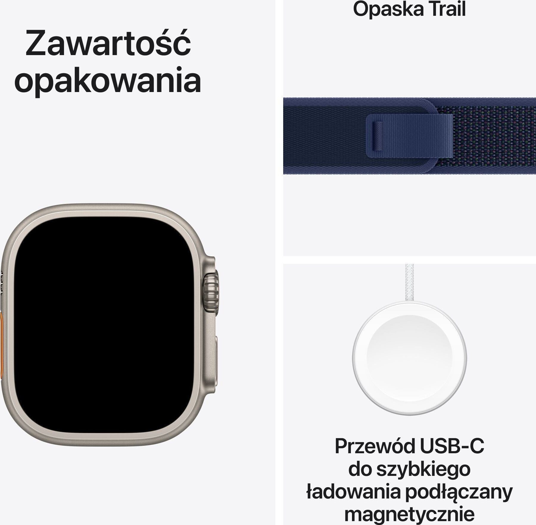 15495333_2_f Smartwatch Apple Watch Ultra 2 GPS + Cellular 49mm Titanium Case Trail Loop S/M Niebieski (MX4J3EL/A)