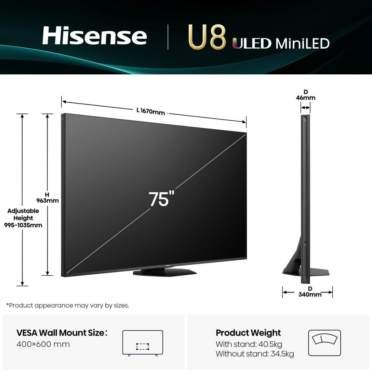 15600139_1_f Telewizor Hisense U8Q 75'' 4K UHD ULED Mini LED czarny - Televizors 75U8Q (6942351419503)