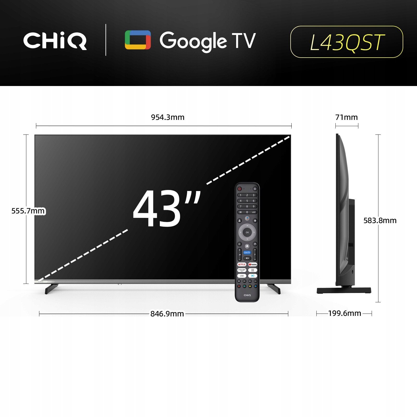 Telewizor CHiQ CHiQ L43QST TV 43", FHD, QLED, ultratenká, Android14, Dolby Audio, Frameless