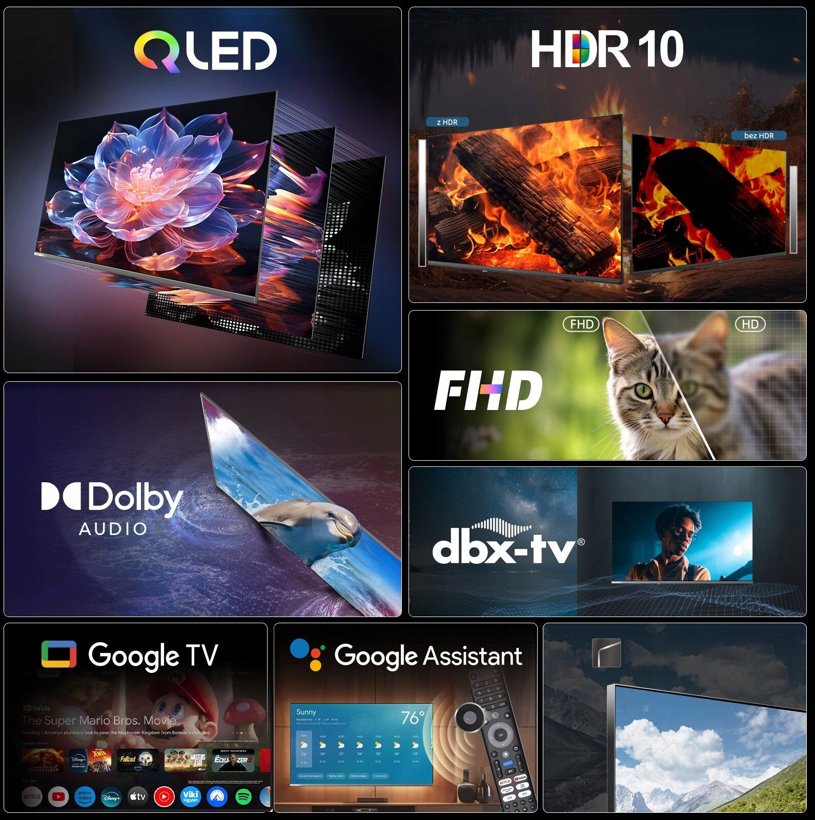 Telewizor CHiQ CHiQ L43QST TV 43", FHD, QLED, ultratenká, Android14, Dolby Audio, Frameless