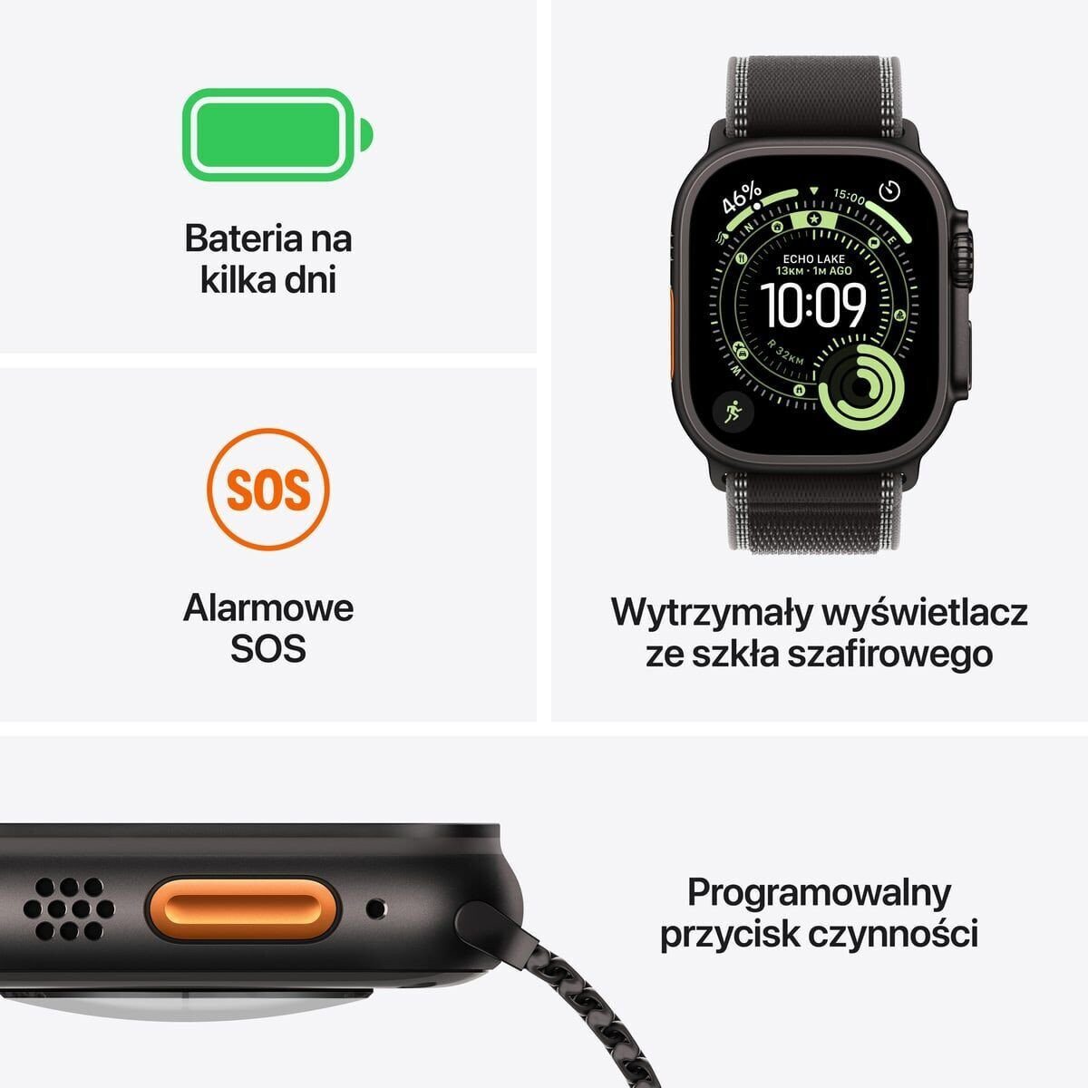 15617471_3_f Smartwatch Apple Watch Ultra 3 GPS + Cellular 49mm Black Titanium / Titanium Milanese Loop M Czarny (MF1Q4QP/A)