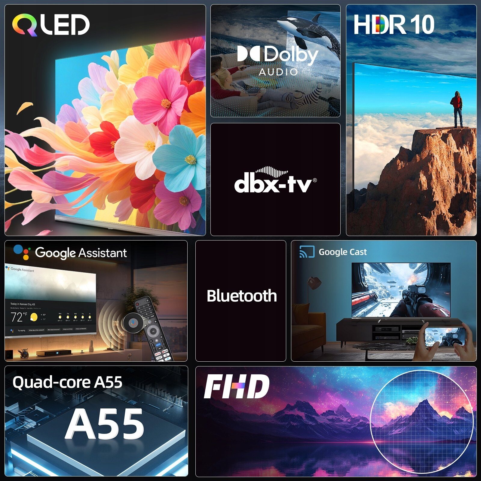 Telewizor CHiQ L32QST TV 32", QLED, Full HD, Google TV, Frameless, Dolby Audio, dbx-tv, HDR 10