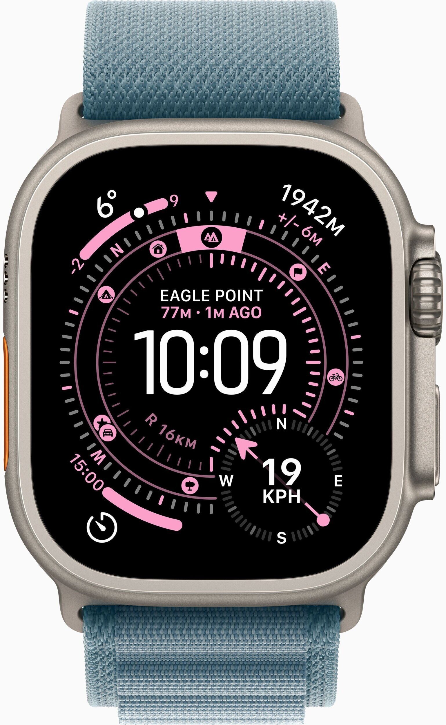 15750390_4_f Smartwatch Apple Watch Ultra 3 GPS + Cellular 49mm Natural Titanium / Alpine Loop M Niebieski (MEWM4QF/A)