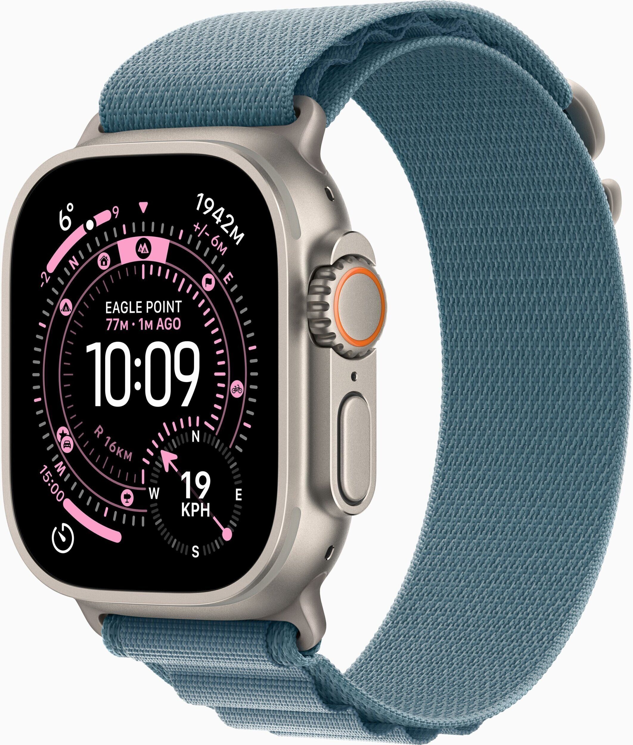 15758897_2_f Smartwatch Apple Watch Ultra 3 GPS + Cellular 49mm Natural Titanium / Alpine Loop M Niebieski (MEWM4QP/A)