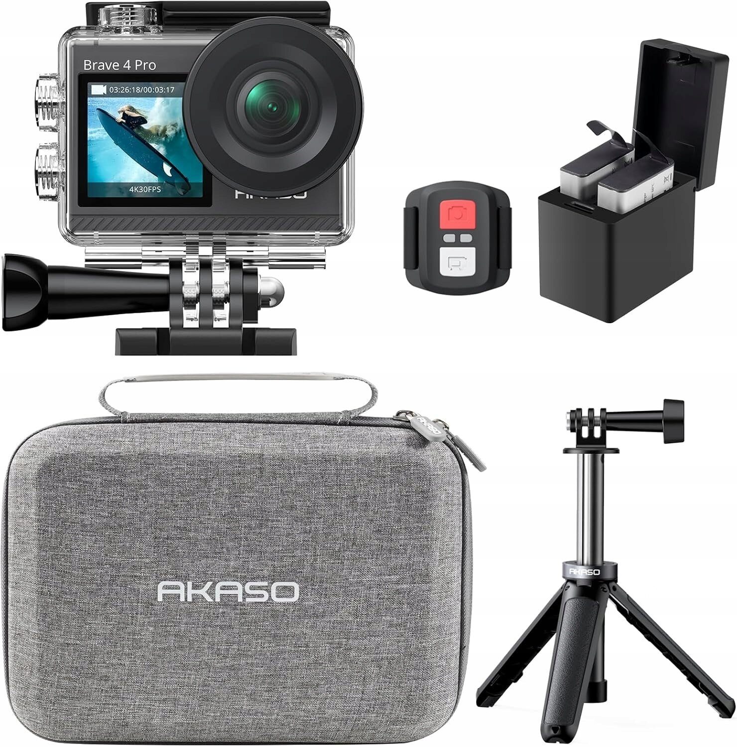 Kamera AKASO AKASO Brave 4 Pro 4K Kamera sportowa EIS Statyw 60cm Torba Wodoszczelna