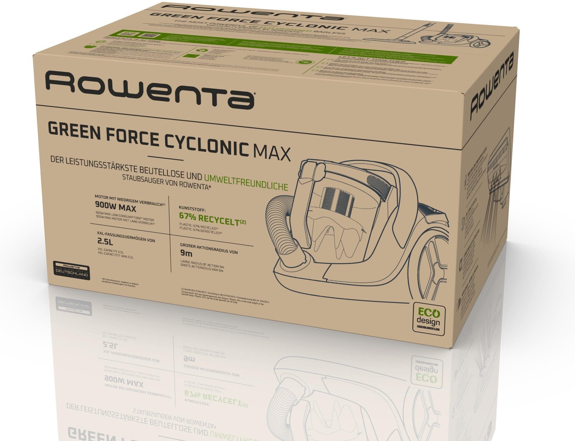 Odkurzacz Rowenta Green Force Cyclonic Max RO7B12, 900 W, cylinder vacuum, dry, bag