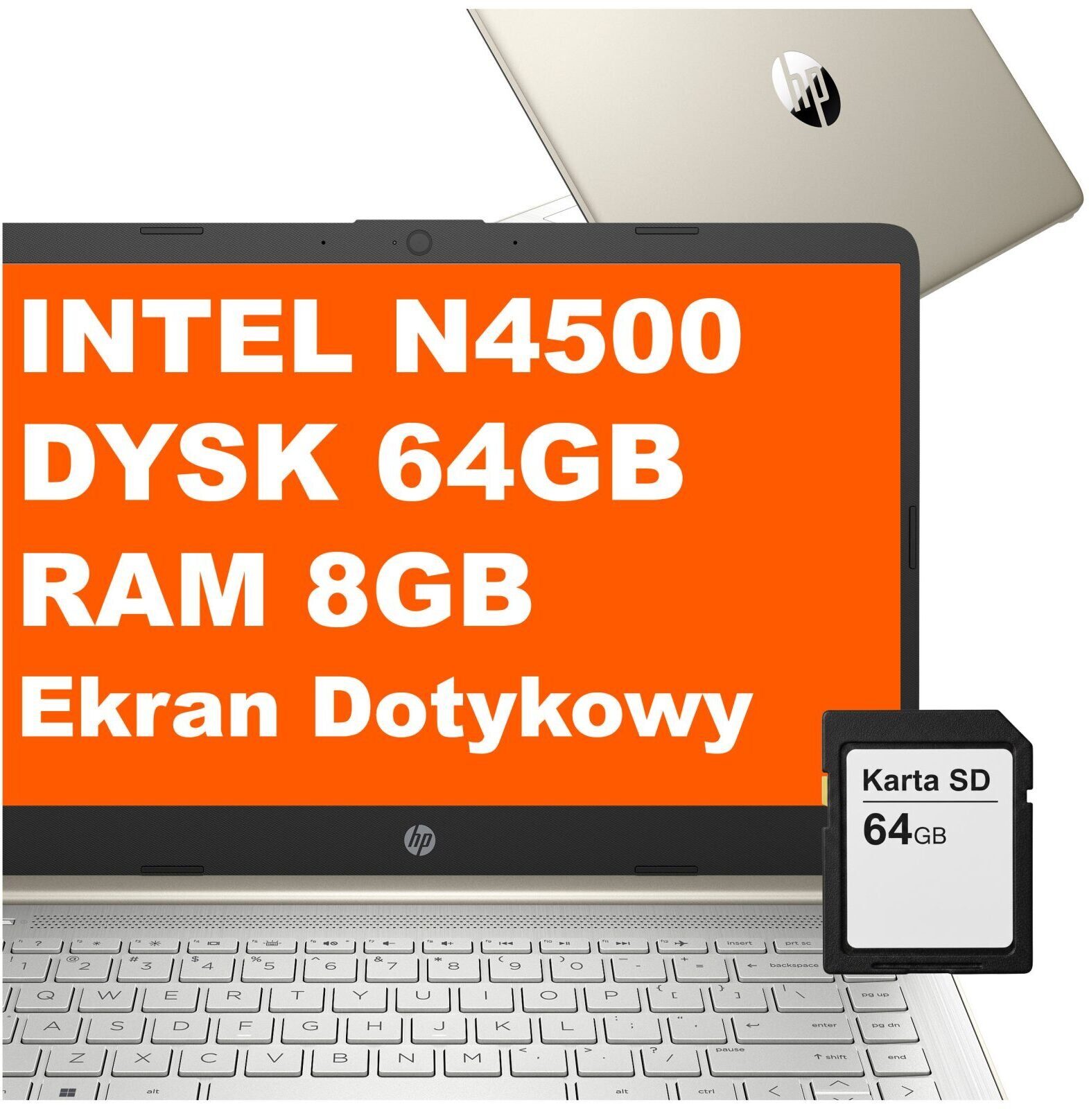 600302886_0_f Laptop HP 14-dq3230nr / B8SW1UA / Intel N4500 / 8GB / 128GB / Intel UHD / 14" HD Dotyk / Win 11 / Złoty