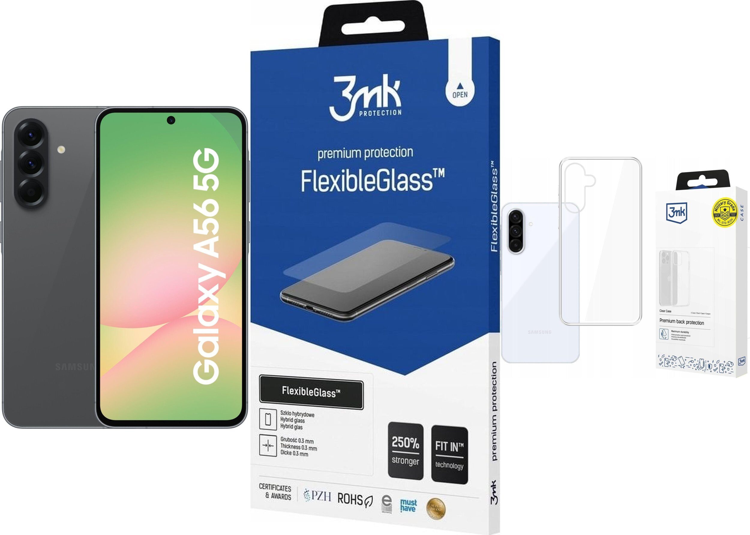 9837674_0_f Smartfon Samsung Galaxy A56 5G 8/256GB Grafitowy (SM-A566BZKCEUE) + FlexibleGlass + Etui Clear Case